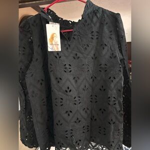 Chic Black Eyelet Blouse